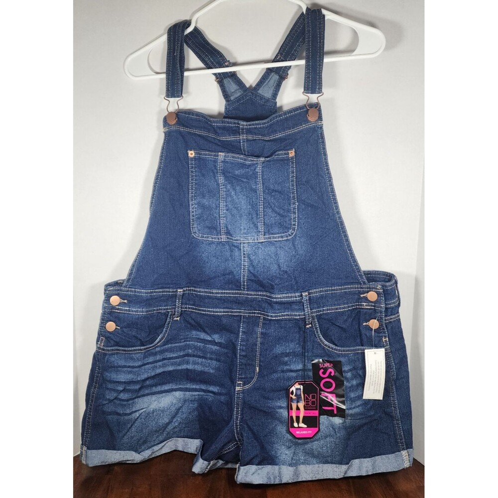 No Boundaries Jean Shortalls Womens Plus Size XXL 19 Denim Shorts Overalls Blue